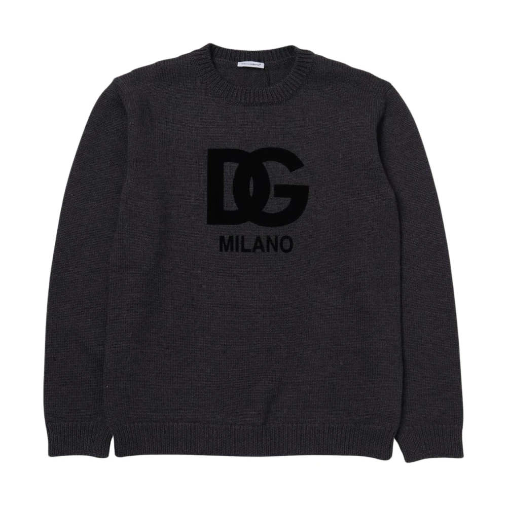 Dolce & Gabbana Girls Gray Knitwear,, Luxury Wool Logo Jumper Size 12 Y
