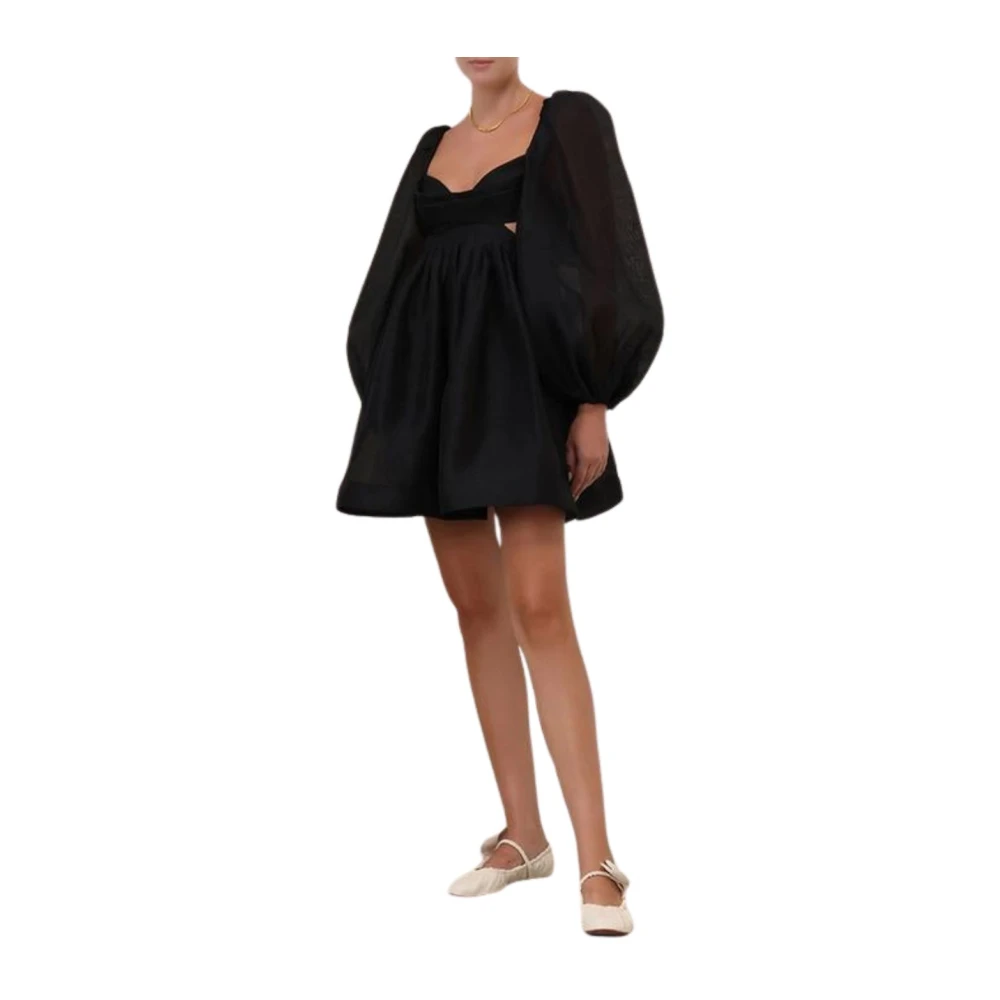 Zimmermann Zwart Zijde Linnen Organza Bralette Jurk Black Dames