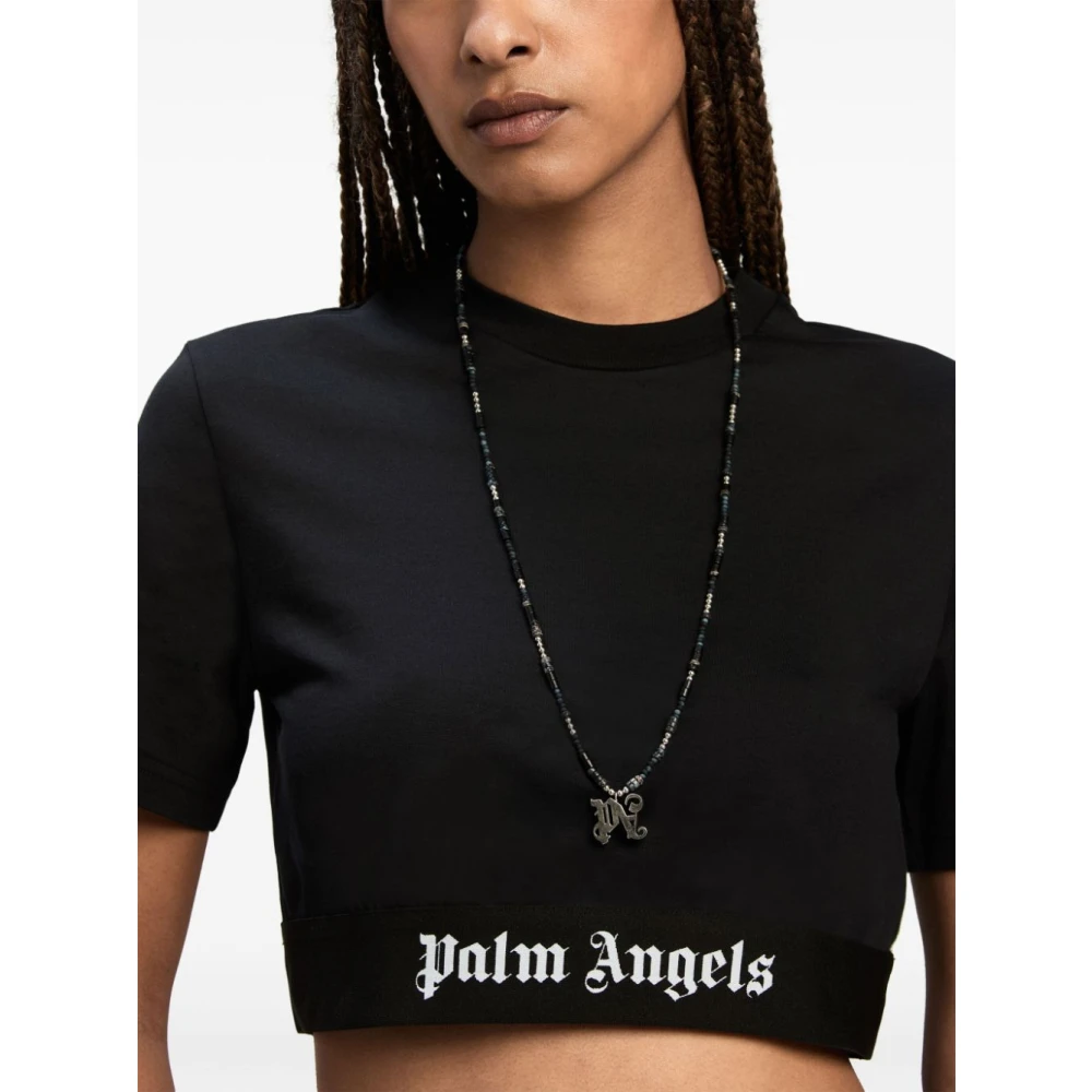 Palm Angels Zwart Logo Crew Neck T-shirt Black Dames
