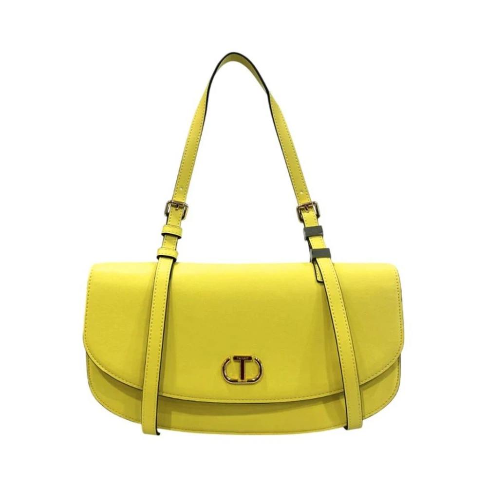 Twinset , Shoulder Bags, Female, Yellow, One Size, Leather Saddle Bag With Logo Clasp