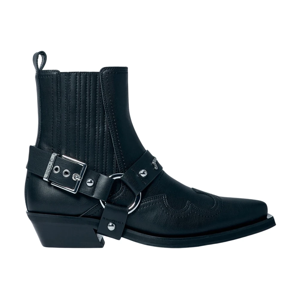 Ganni Women's Black Cowboy & Biker Boots, 4 Uk, Leather Western Chelsea Boots