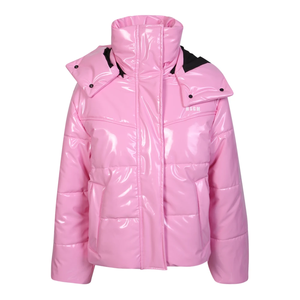 Msgm Women's Pink Winter Jackets, Xs, Padded Jacket With Detachable Hood