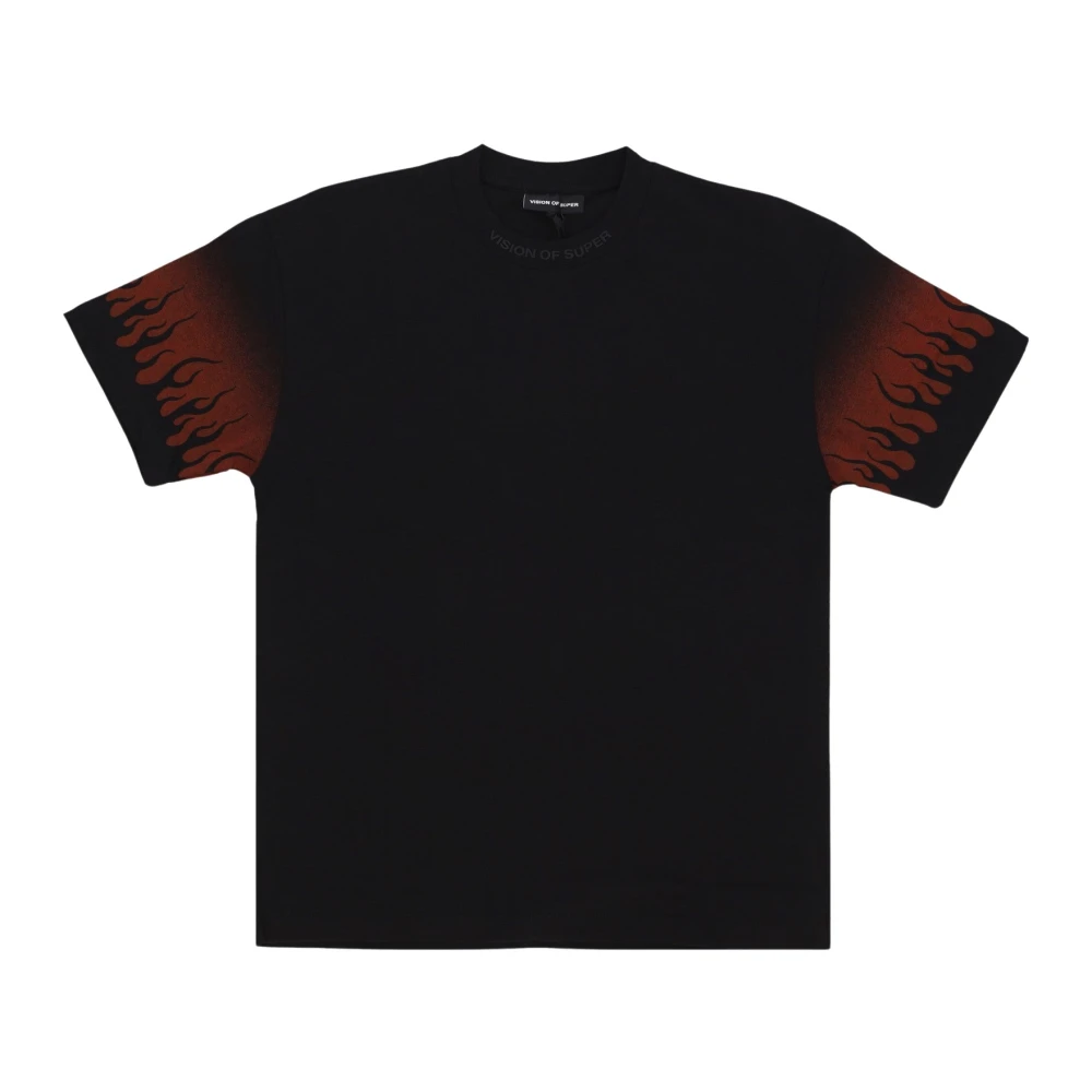 Vision Of Super Men's Black T-Shirts, M, Flames Tee /Red Short-Sleeve T-Shirt