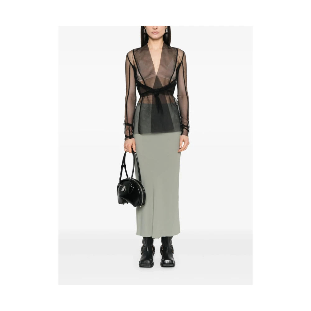 Rick Owens Zwarte Stropdas Sluiting Doorschijnende Lange Mouw Black Dames