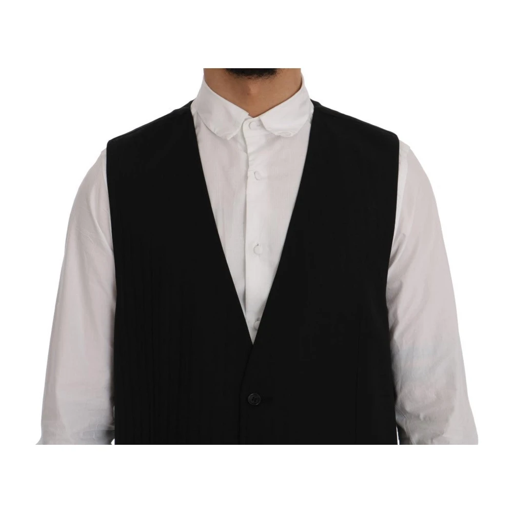 Dolce & Gabbana Zwart Gestreept Wollen Vest Black Heren