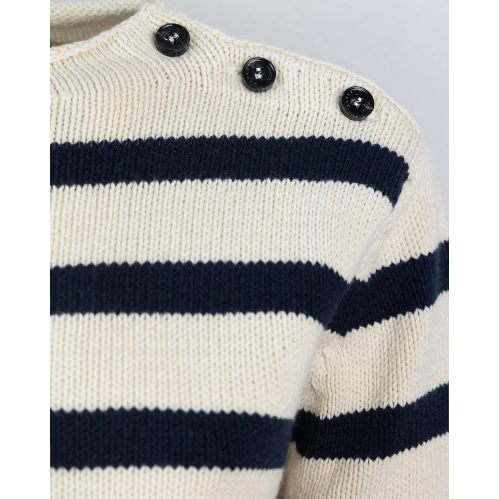Max Mara Blauwe Gestreepte Trui Schouderknopen Blue Dames