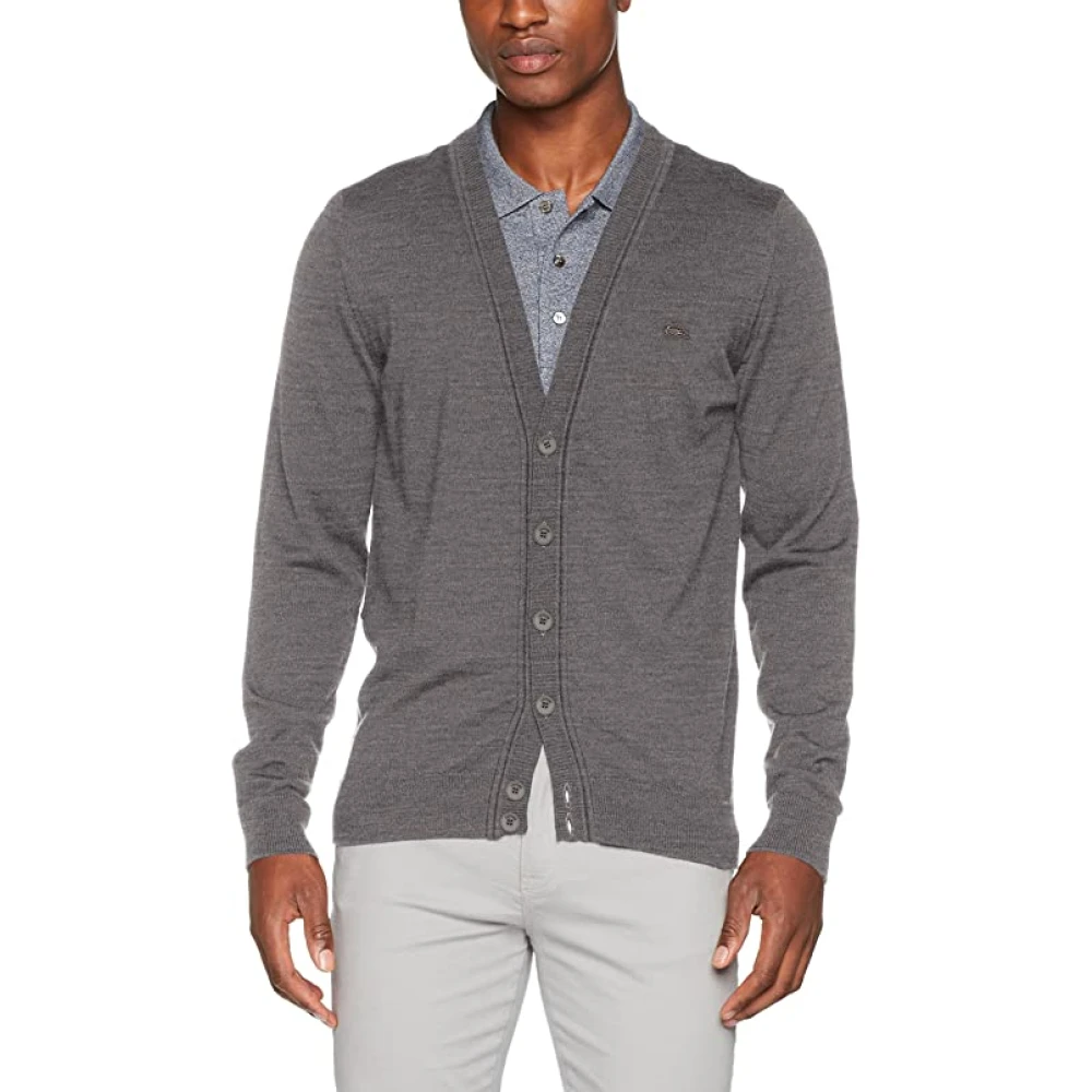 Lacoste Grijze wollen cardigan trui Gray Heren