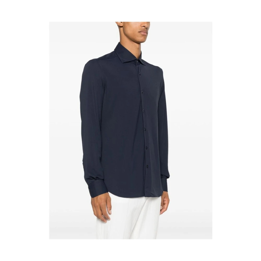 Mazzarelli Navy Blue Button-Up Shirt Blue Heren