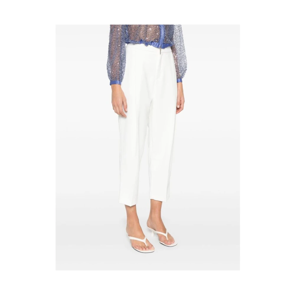 Elisabetta Franchi Ivoor Witte Crepe Tapered Leg Broek White Dames