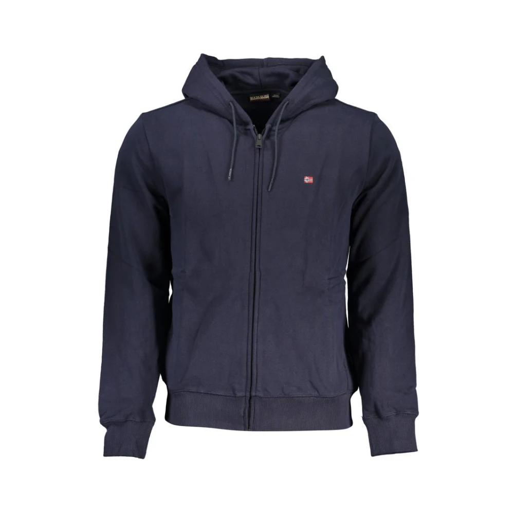 Napapijri Men's Blue Zip-Throughs, S, Embroidered Hooded Sweatshirt