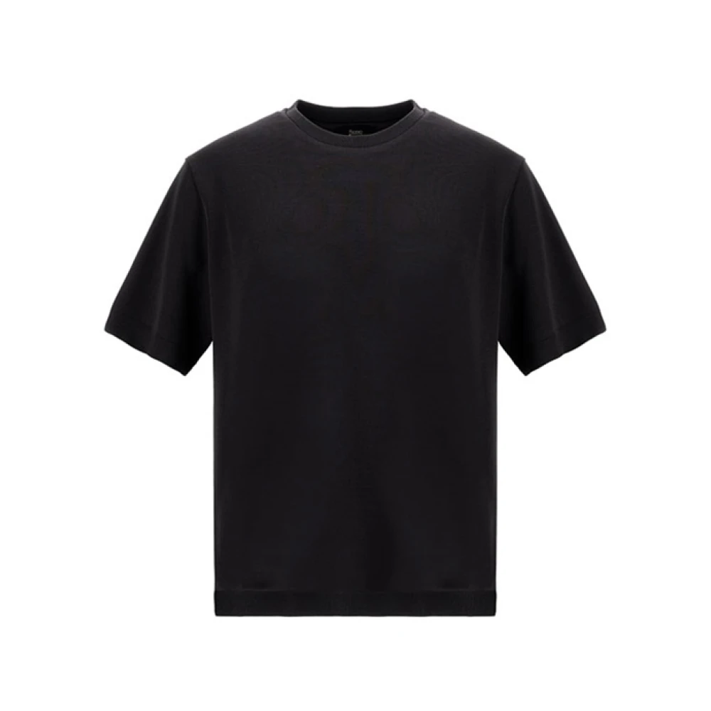 Herno Mannelijk Zwart Tops Heren, L, Katoen, Crew Neck T-Shirt Gebreid Effect