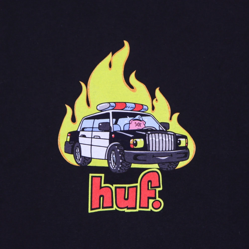 HUF Zwarte Tee met Gebrande Print Black Heren