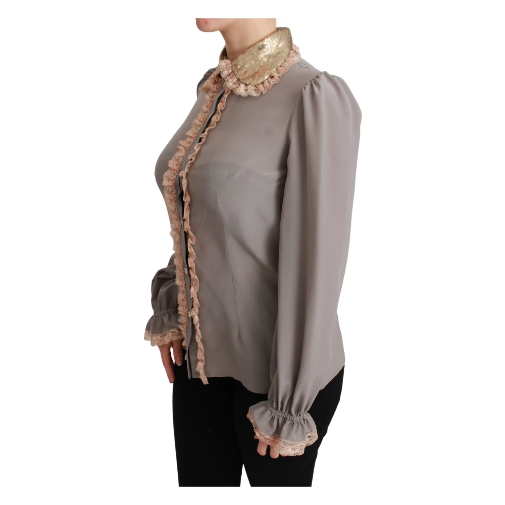 Dolce & Gabbana Grijze Zijden Pailletten Kant Blouse Gray Dames