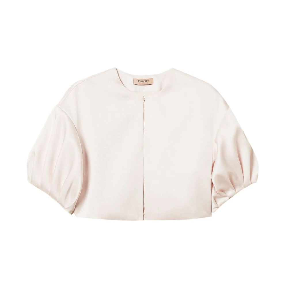 Twinset Women's Pink Light Jackets, S, Duchess Satin Puff-Sleeve Jacket