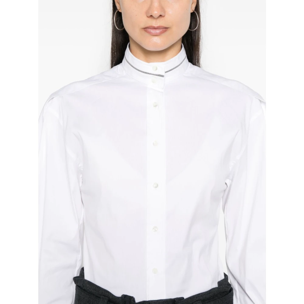 BRUNELLO CUCINELLI Witte Poplin Shirt Monili Ketting Detail White Dames