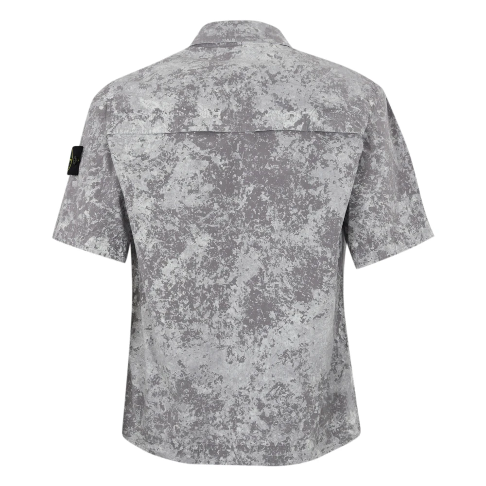 Stone Island Grijze Overshirt Korte Mouw Rits Voorkant Gray Heren