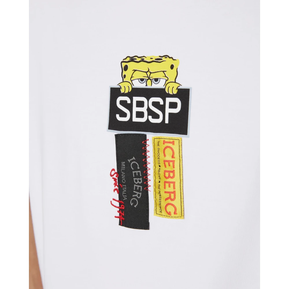 Iceberg Wit stretch katoenen T-shirt met Spongebob print White Heren
