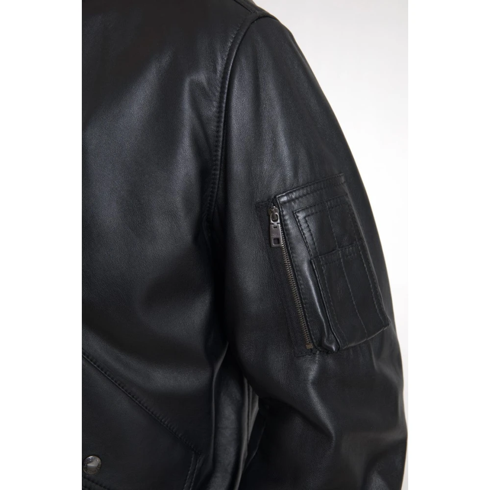 Dolce & Gabbana Elegante zwarte leren bomberjack Black Heren