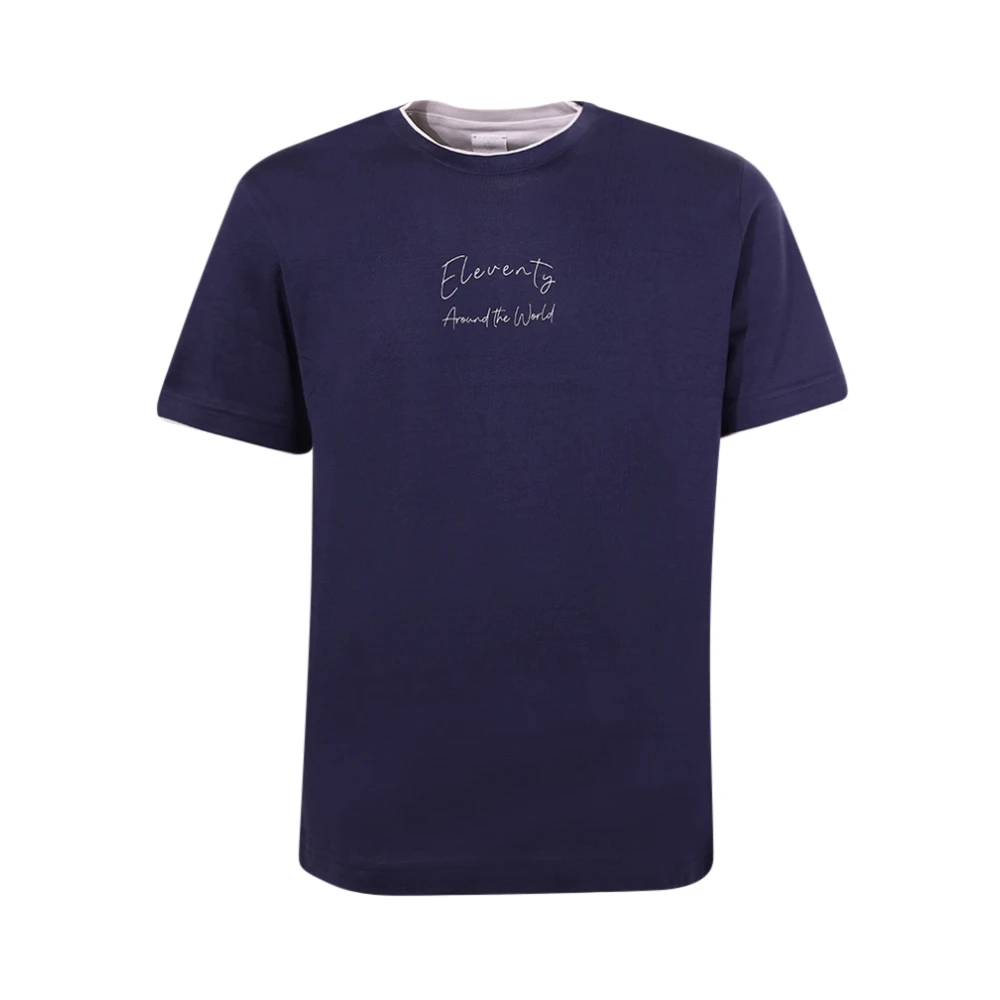 Eleventy Blauwe Voyage Print T-shirt Polo Blue Heren