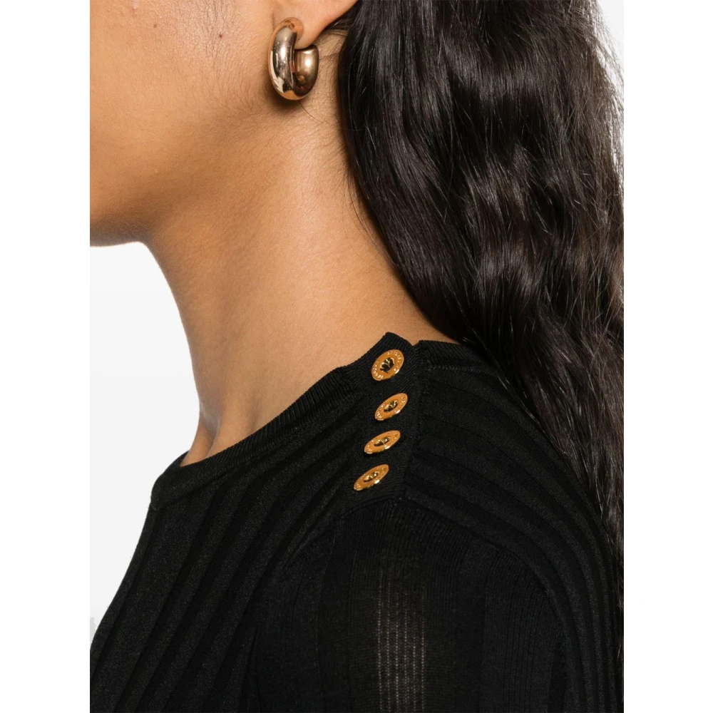 Elisabetta Franchi Zwarte trui met knoopsluiting bij de hals Black Dames