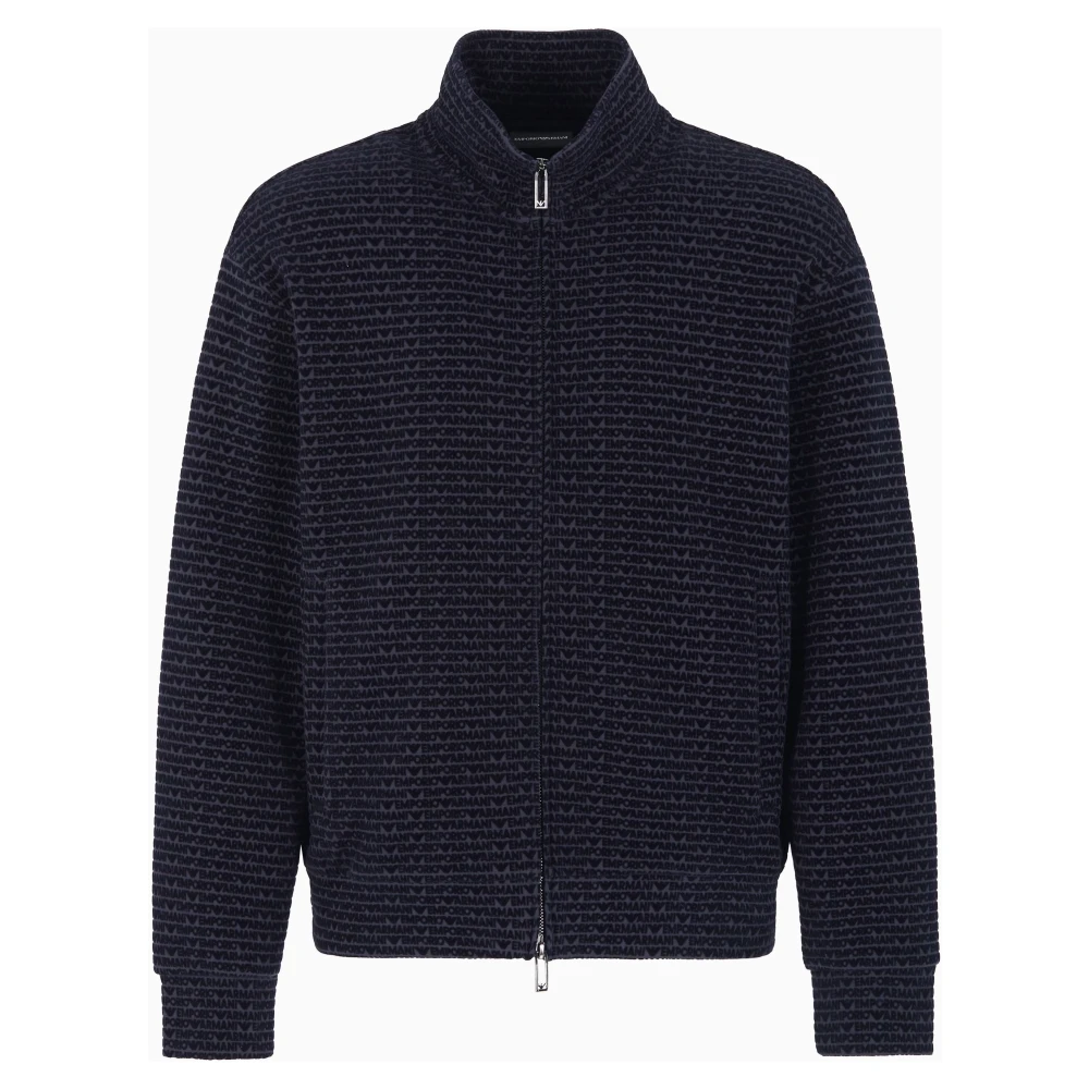 Emporio Armani Navy Allover Flockin Sweatshirt Blue Heren