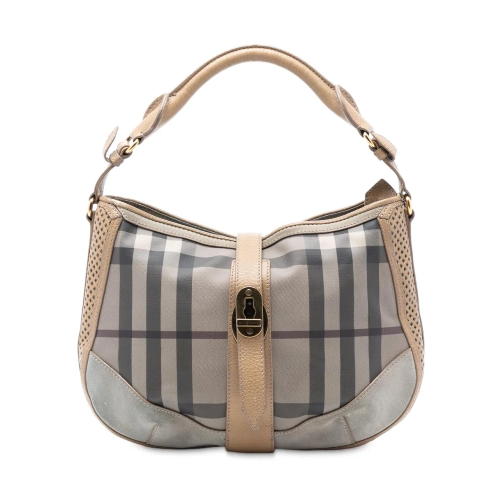 Burberry Vintage Women's Gray Pre-Owned Plaid Pattern Handbag