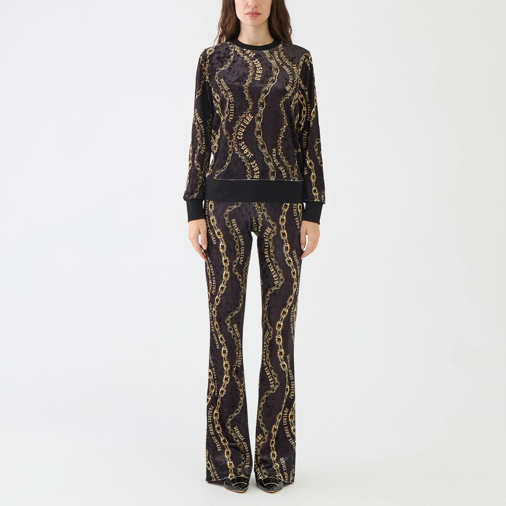 Versace Jeans Couture Fluweel Ketting Print Hals Top Black Dames