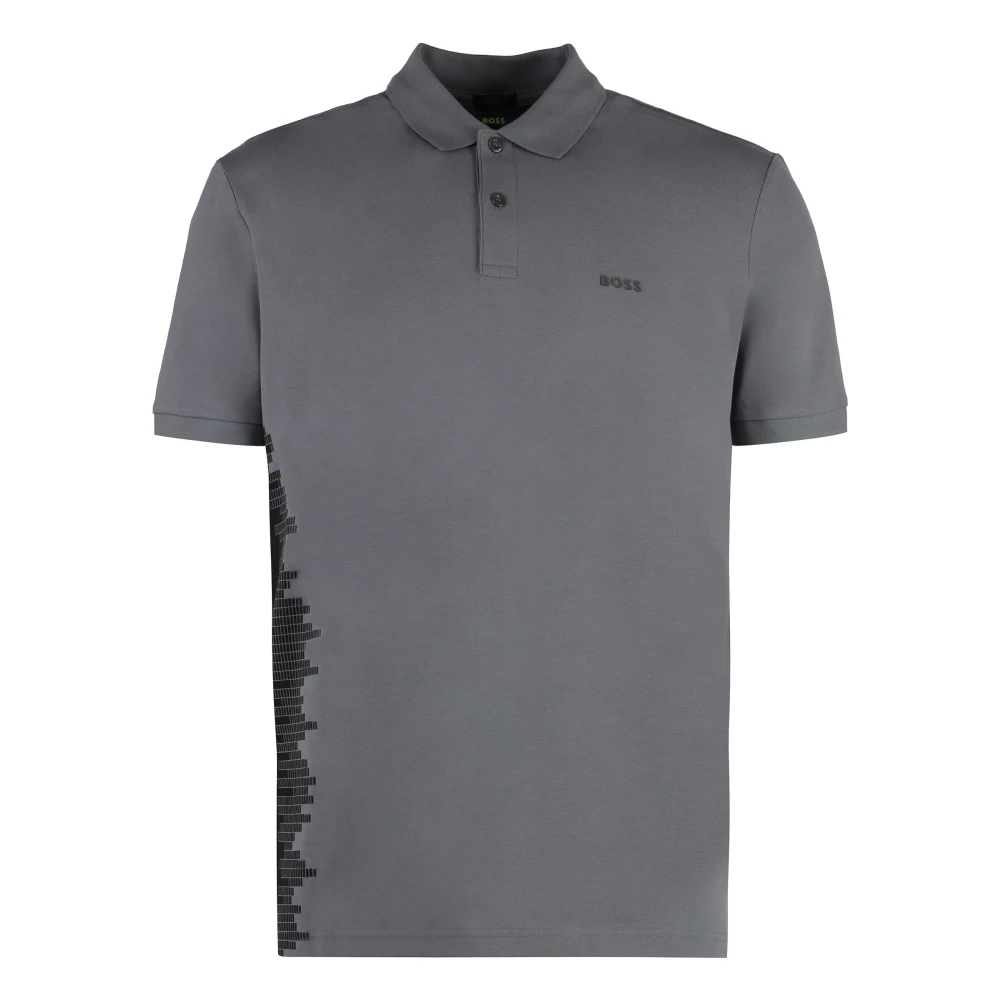 Hugo Boss Katoenen poloshirt met geribbelde randen Gray Heren
