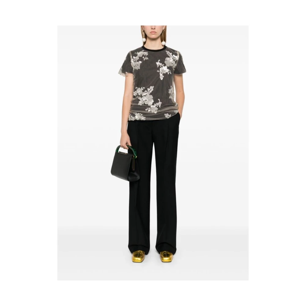 Dries Van Noten Zwarte Wollen Wijde Pijp Broek Black Dames