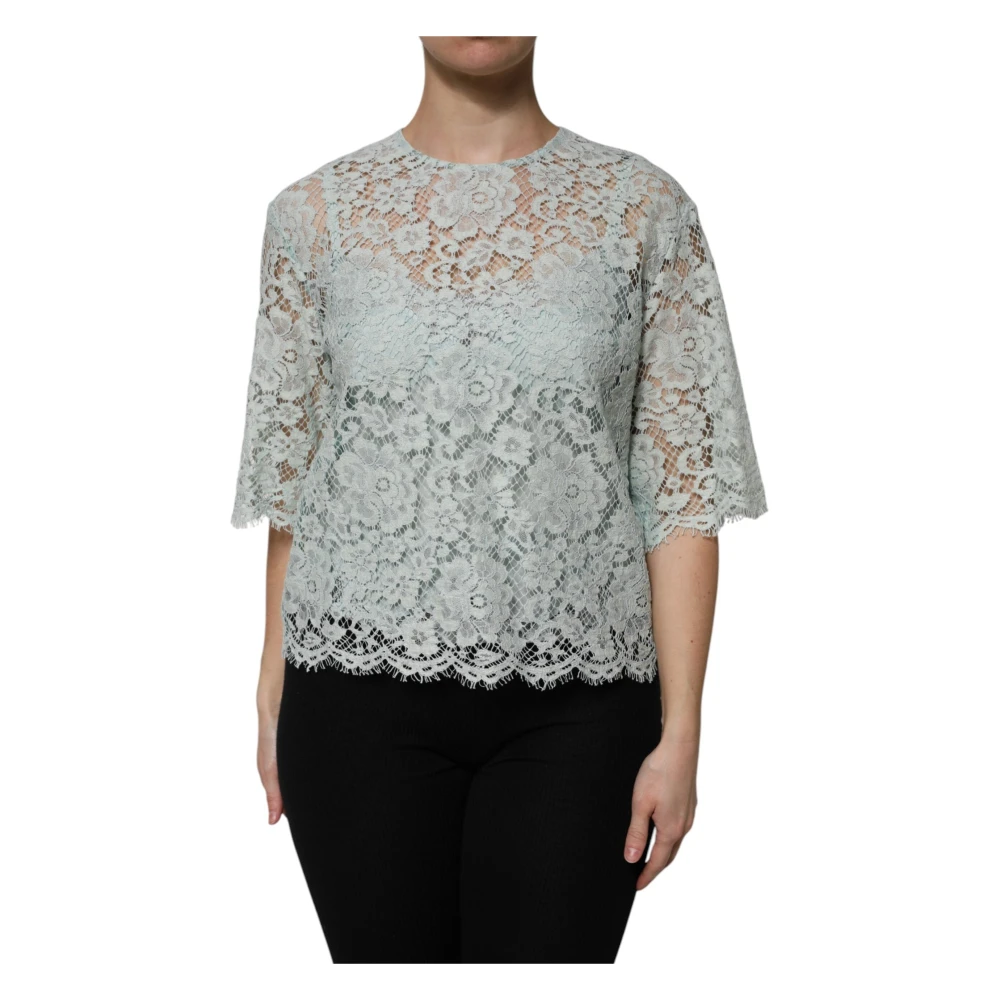 Dolce & Gabbana Women's Green Blouses, M, Mint Floral Lace Blouse