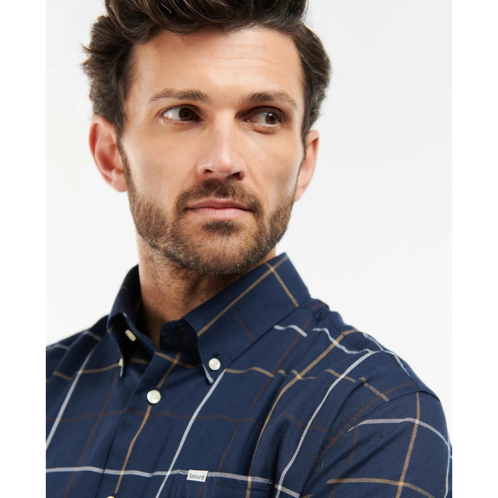 Barbour Navy Regular Fit Overhemd Tattersall Stijl Blue Heren