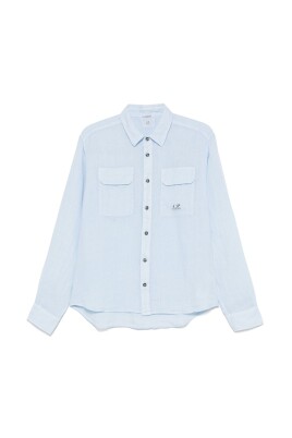 blue-button-up-shirt-with-logo-print
