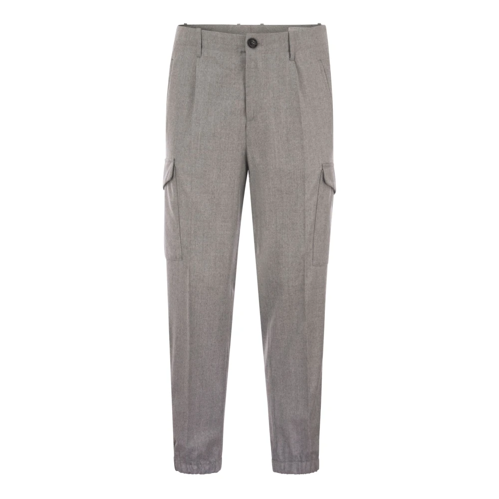 BRUNELLO CUCINELLI Dynamische Virgin Wool Cargo Broek met Onderste Rits Gray Heren