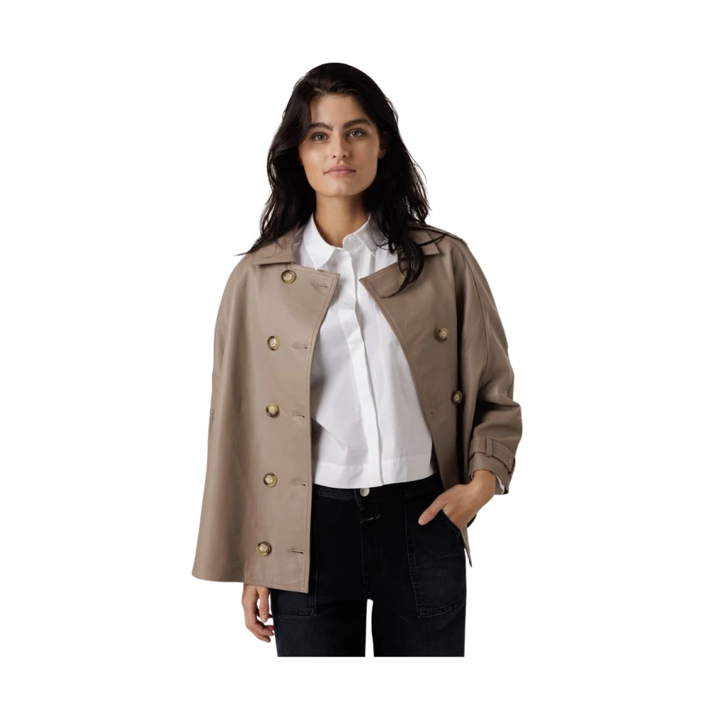 Alter Ego Leren trenchcoat met dubbele rij knopen Brown Dames