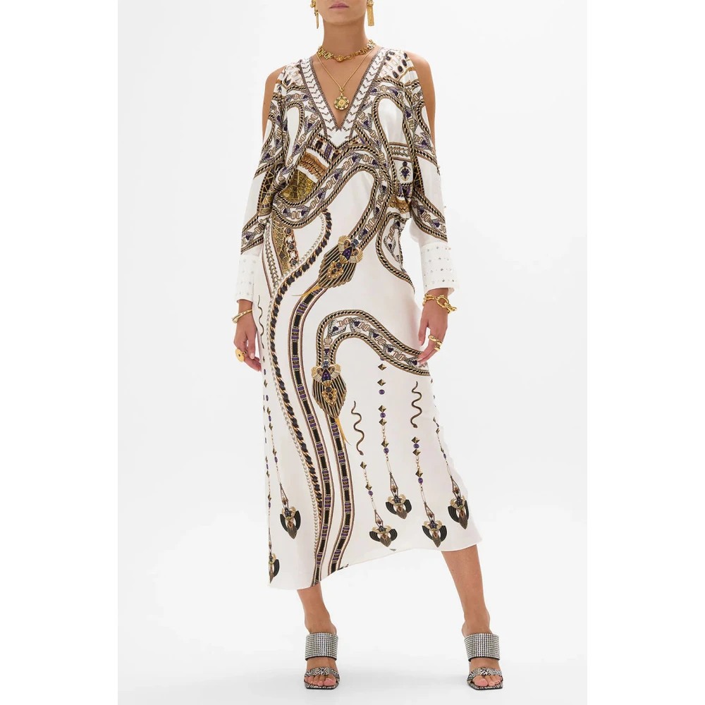 Camilla Zijden jurk met diepe halslijn Goddess Energy White Dames