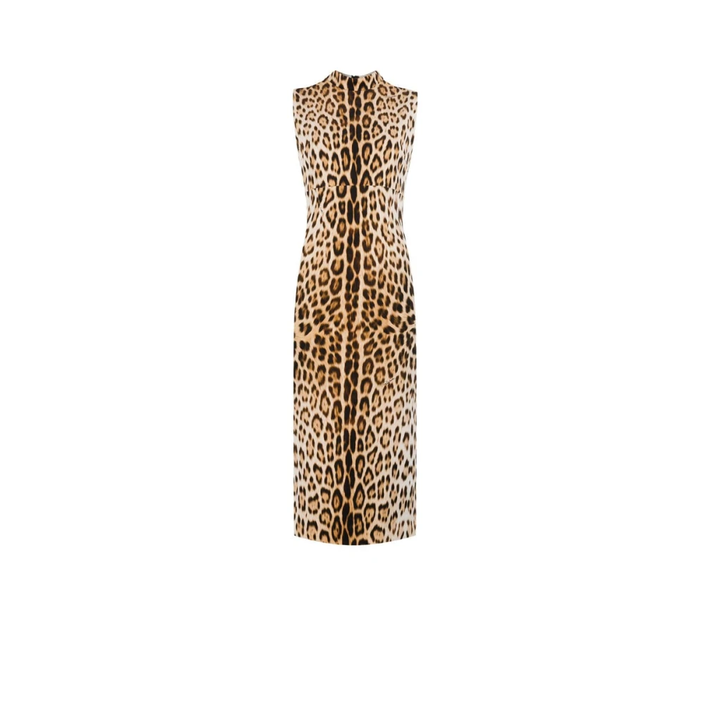 Roberto Cavalli Women's Brown Midi Dresses, 2XL, Leopard Print Sleeveless Dress Italy