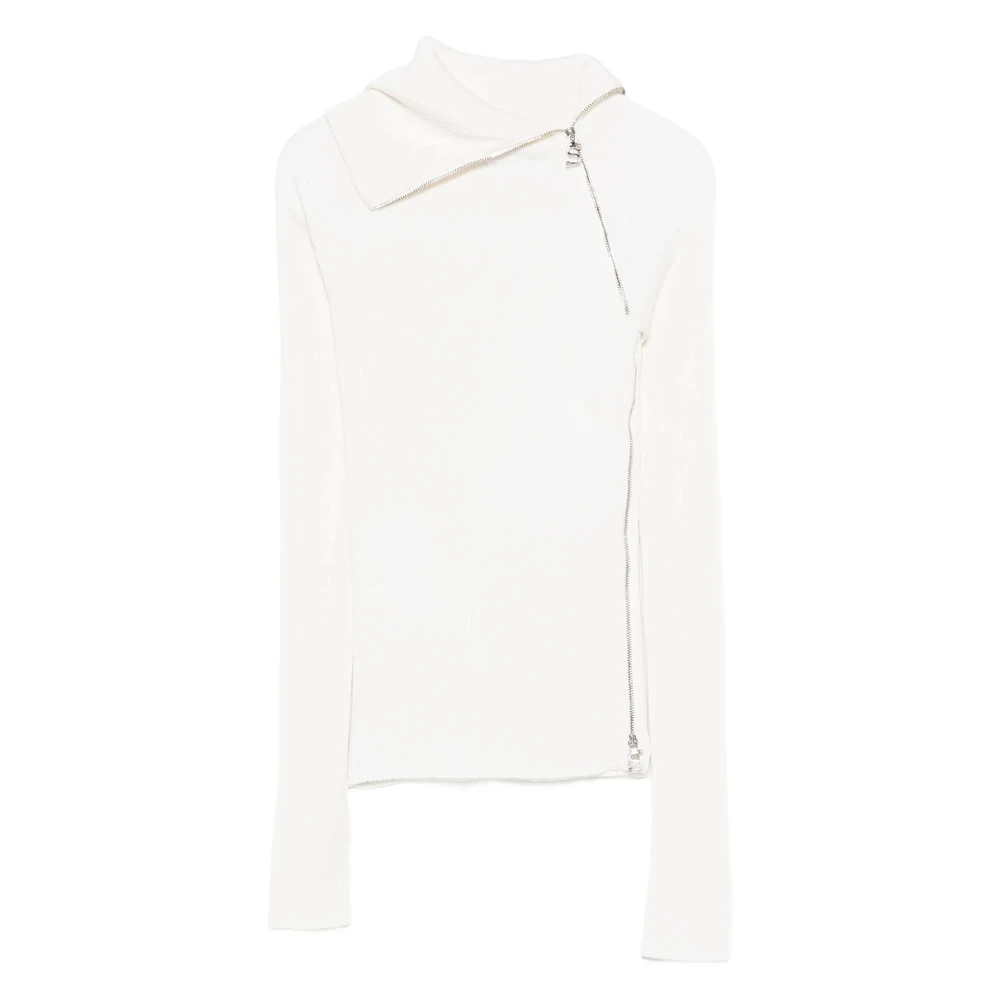 Sportmax Women's White Ribbed Zip Jumper - Turtlenecks - Xs - Knitwear