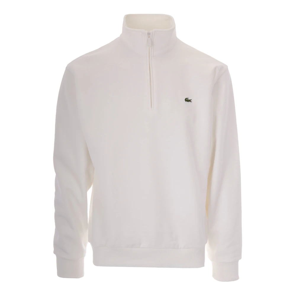 Lacoste Uomo Bianco Felpa Con Collo Alto E Zip In Misto Cotone - Immagine 3