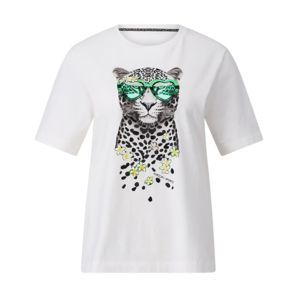 Marc Cain Leopardmönster Paljett T-shirt White, Dam