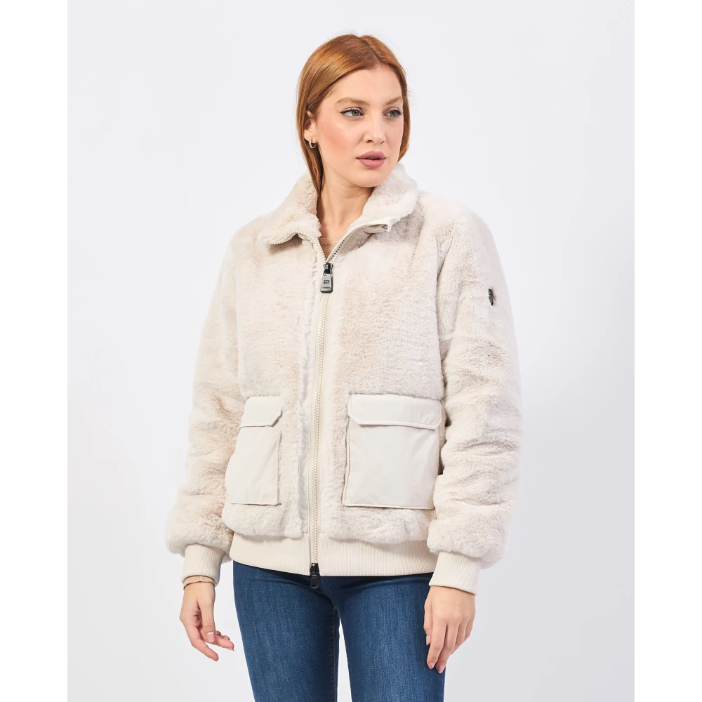 Emporio Armani Witte Jas met Fullzip en Logo Beige Dames