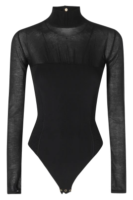 Bodysuit med hög krage och transparenta paneler