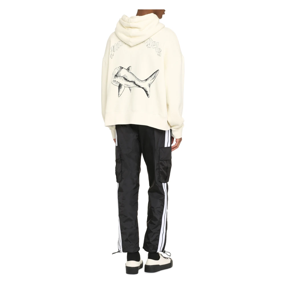 Palm Angels Haai Geborduurde Katoenen Hoodie Beige Heren