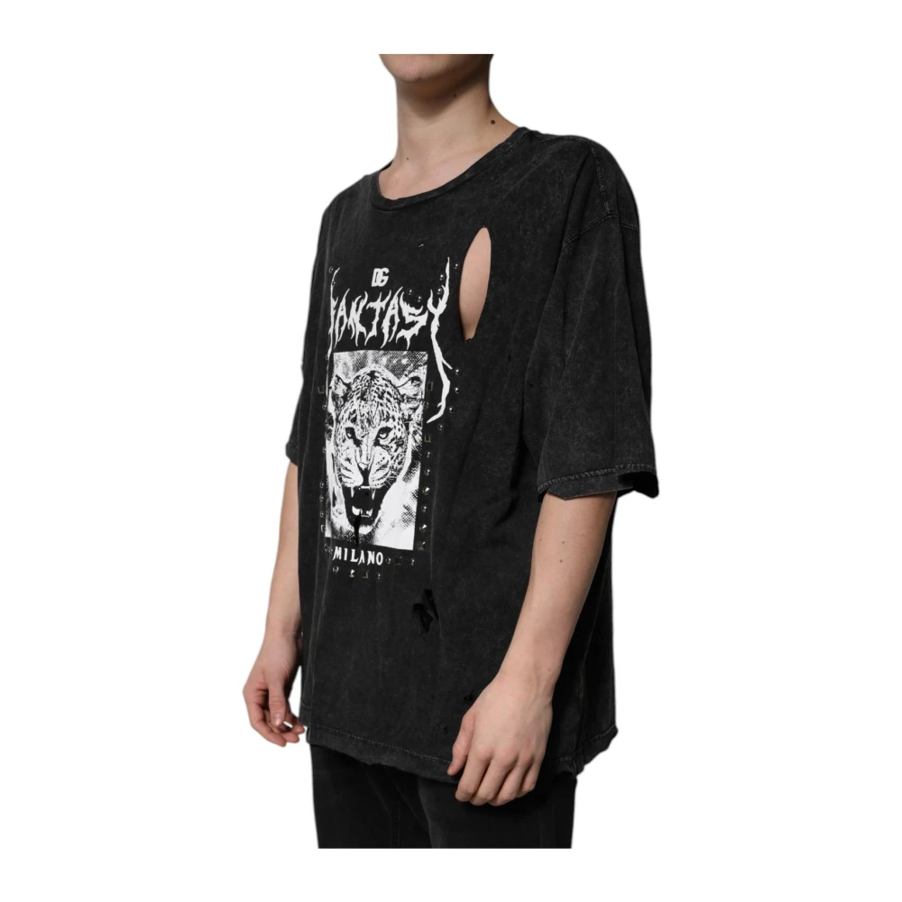 Dolce & Gabbana Leopard Graphic Tee Distressed - Male - T-Shirts - Black - Xl - Tops - Image 3
