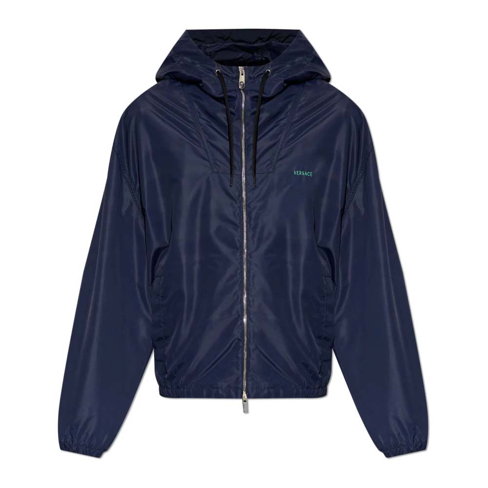 Versace Mannelijk Blauw Jassen Heren, 2XL, Katoen, Lichtgewicht Jack Met Capuchon