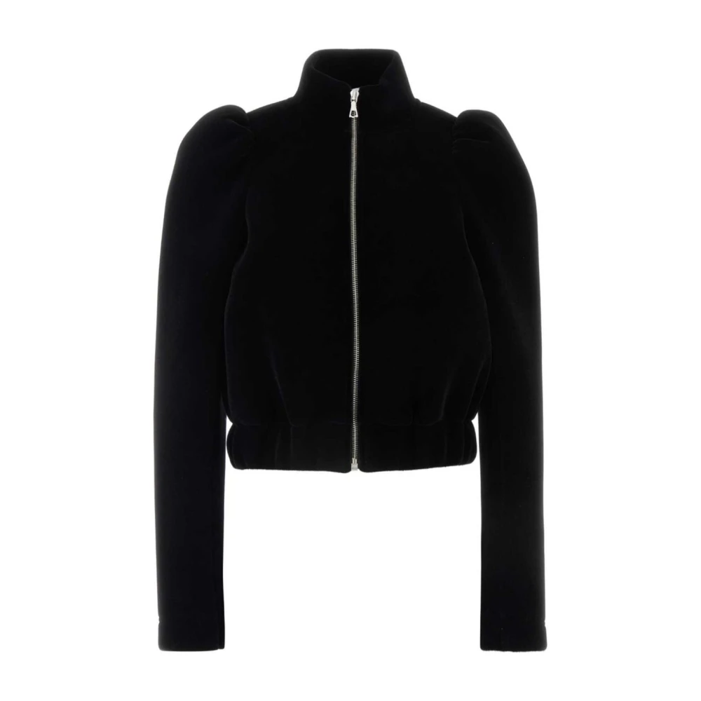 Dries Van Noten Pluche Velvet Korte Puff Jas Black Dames