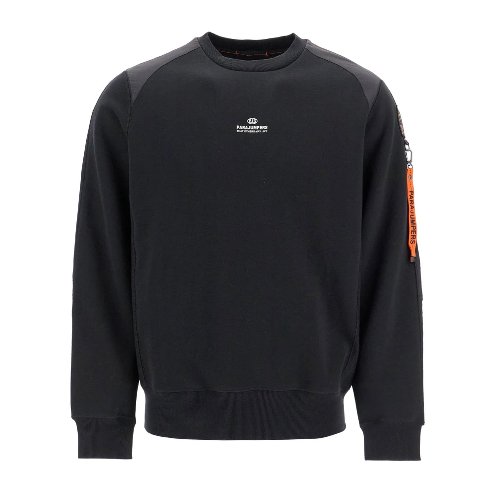 Parajumpers Borstad Bomull Crewneck Sweatshirt med Nyloninsatser Black, Herr