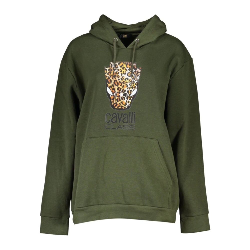 Cavalli Class Women's Green Hoodie With Logo Print