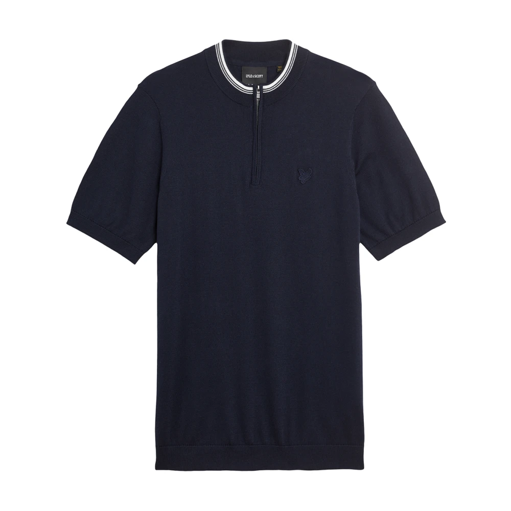 Lyle & Scott Mid Knits Tipped Mock Neck Short Sleeve Jumper Blue Heren