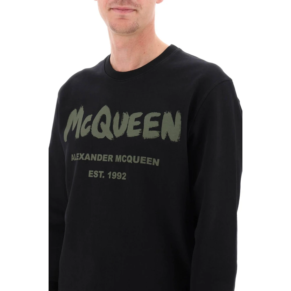 alexander mcqueen Graffiti Sweatshirt met ronde hals Black Heren