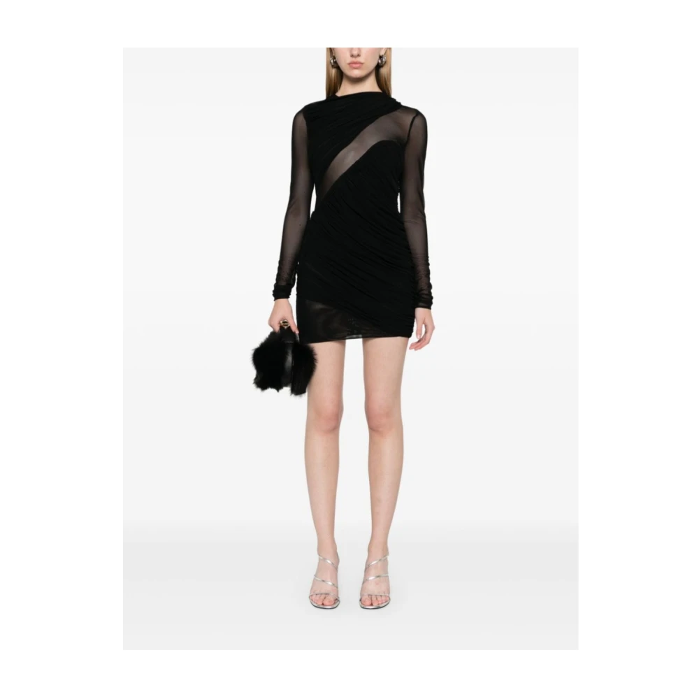 David Koma Mesh Mini Jurk Korte Mouw Zwart Black Dames